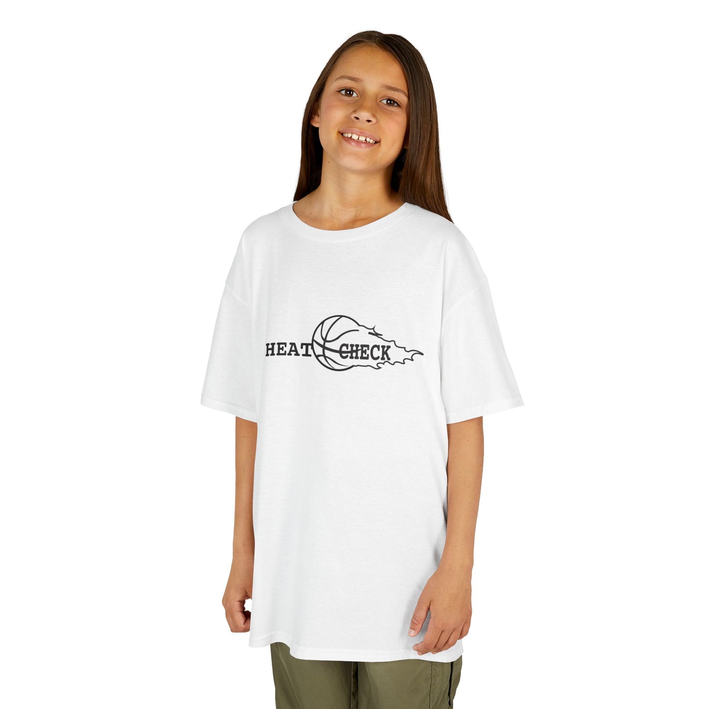 Heat Check Kids Basketball Tee - Fun and Comfortable Heavy Cotton Shirt for Young Athletes